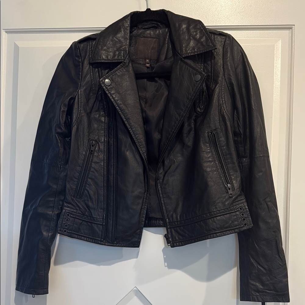 JOIE Women's Soft Black Leather Jacket, XS